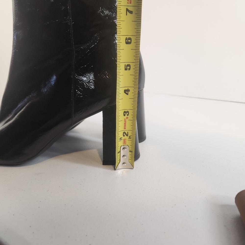 Ana Palma Black Patent Leather Chunky High Heel Boots Ankle Booties Size 41 9.5 - Picture 10 of 12